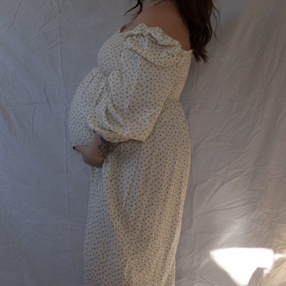 Elegant Cream Long Sleeve Maternity Dress